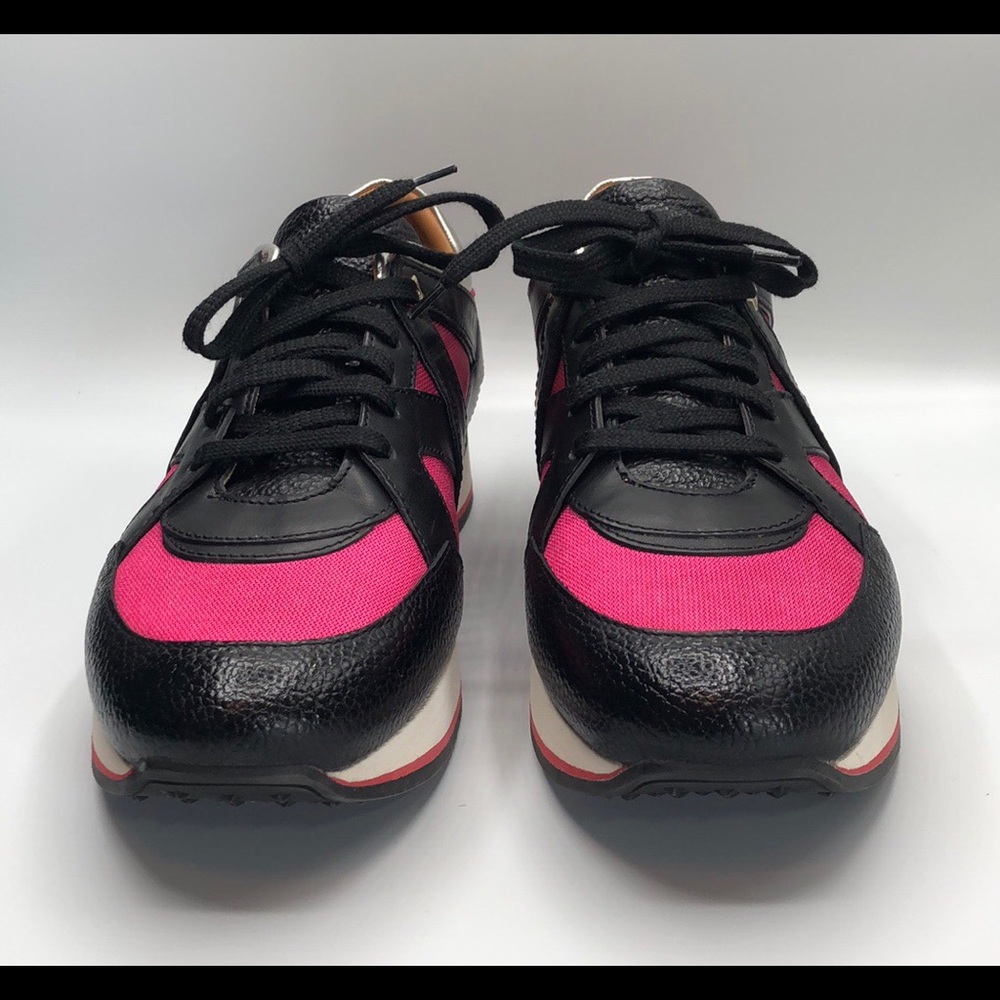 JIMMY CHOO Pink Mesh/Black Leather Sneakers - Picture 2 of 8